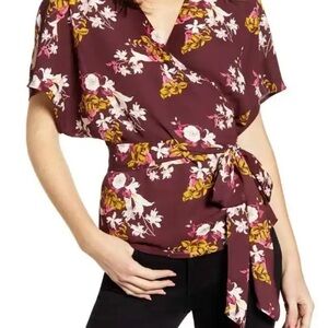 Chelsea28 Purple Floral Wrap Blouse Size Medium